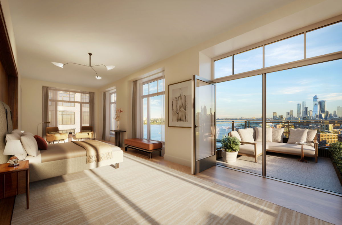 80 Clarkson master bedroom with Hudson River views