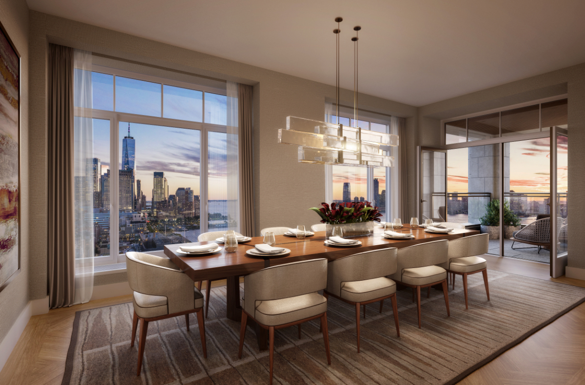 80 Clarkson dining room with Manhattan skyline views