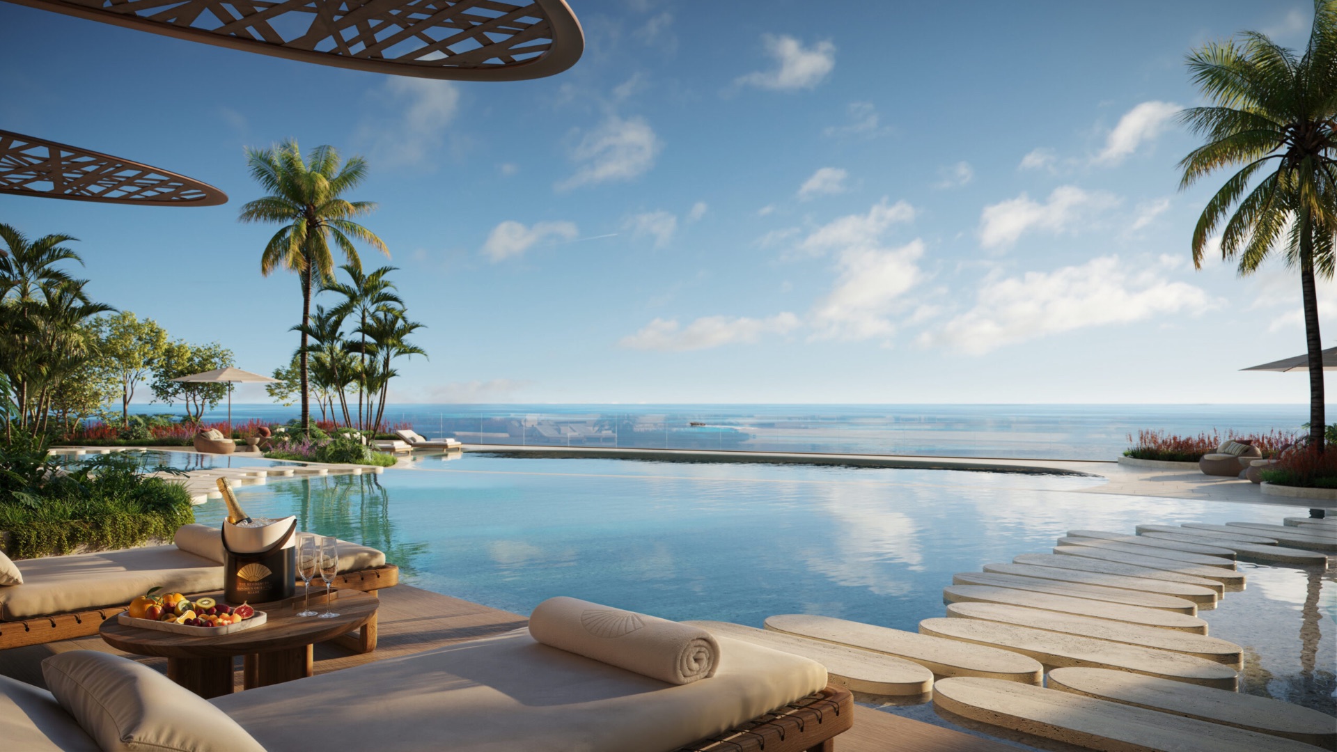 Lagoon pool overlooking Biscayne Bay at The Residences at Mandarin Oriental, Miami