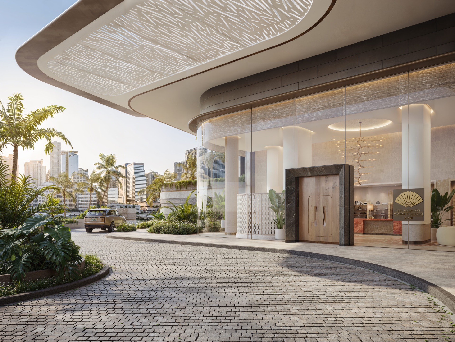 Private porte-cochère arrival at The Residences at Mandarin Oriental, Miami