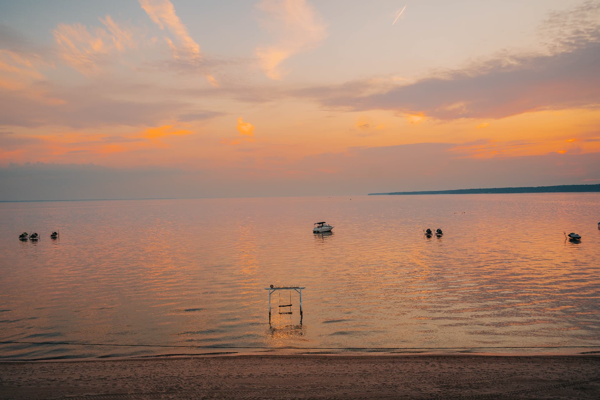 Sunset over Oneida Lake seen from the villa's private sand beach