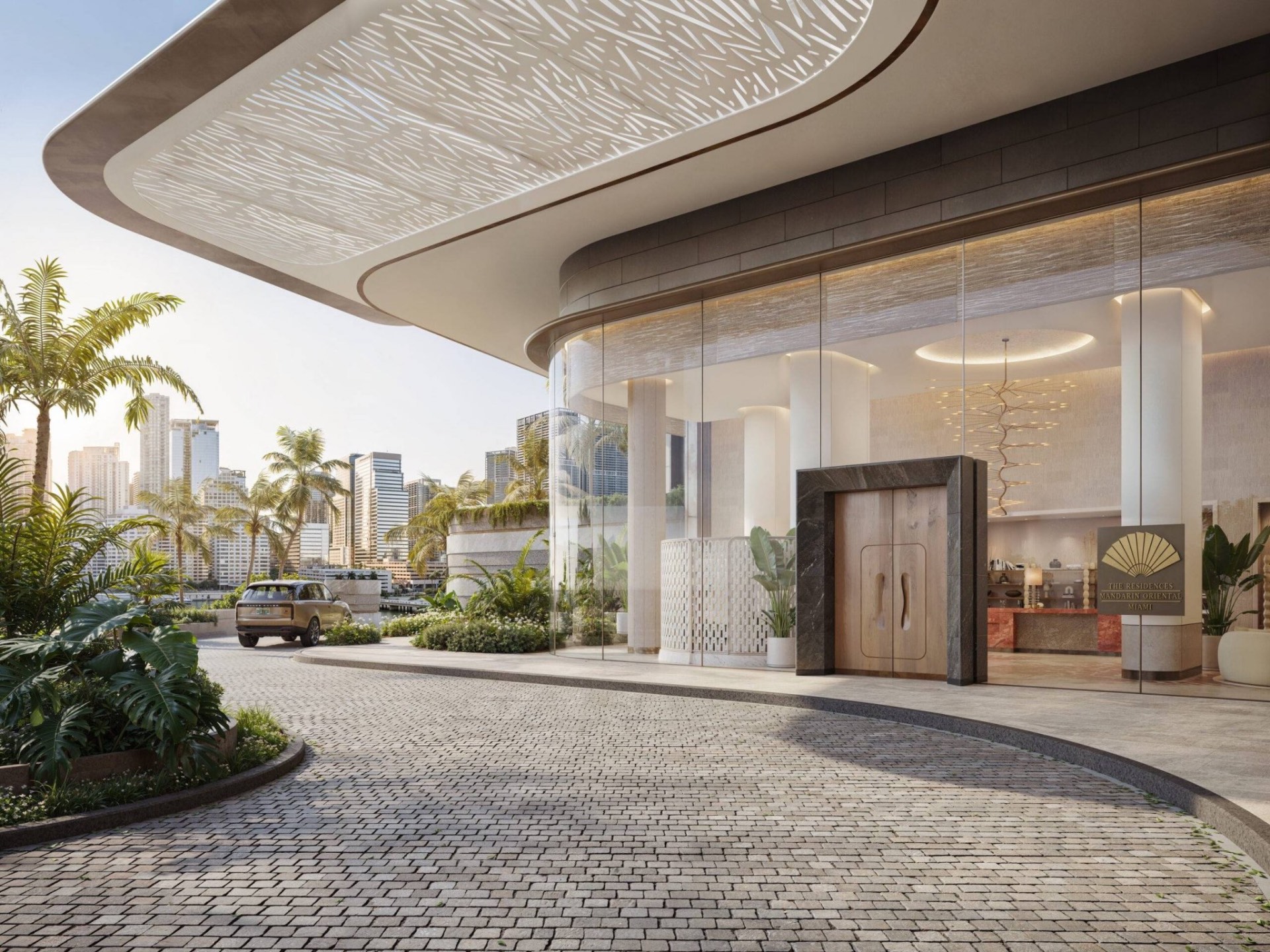 The Residences at Mandarin Oriental Miami porte-cochere arrival on Brickell Key