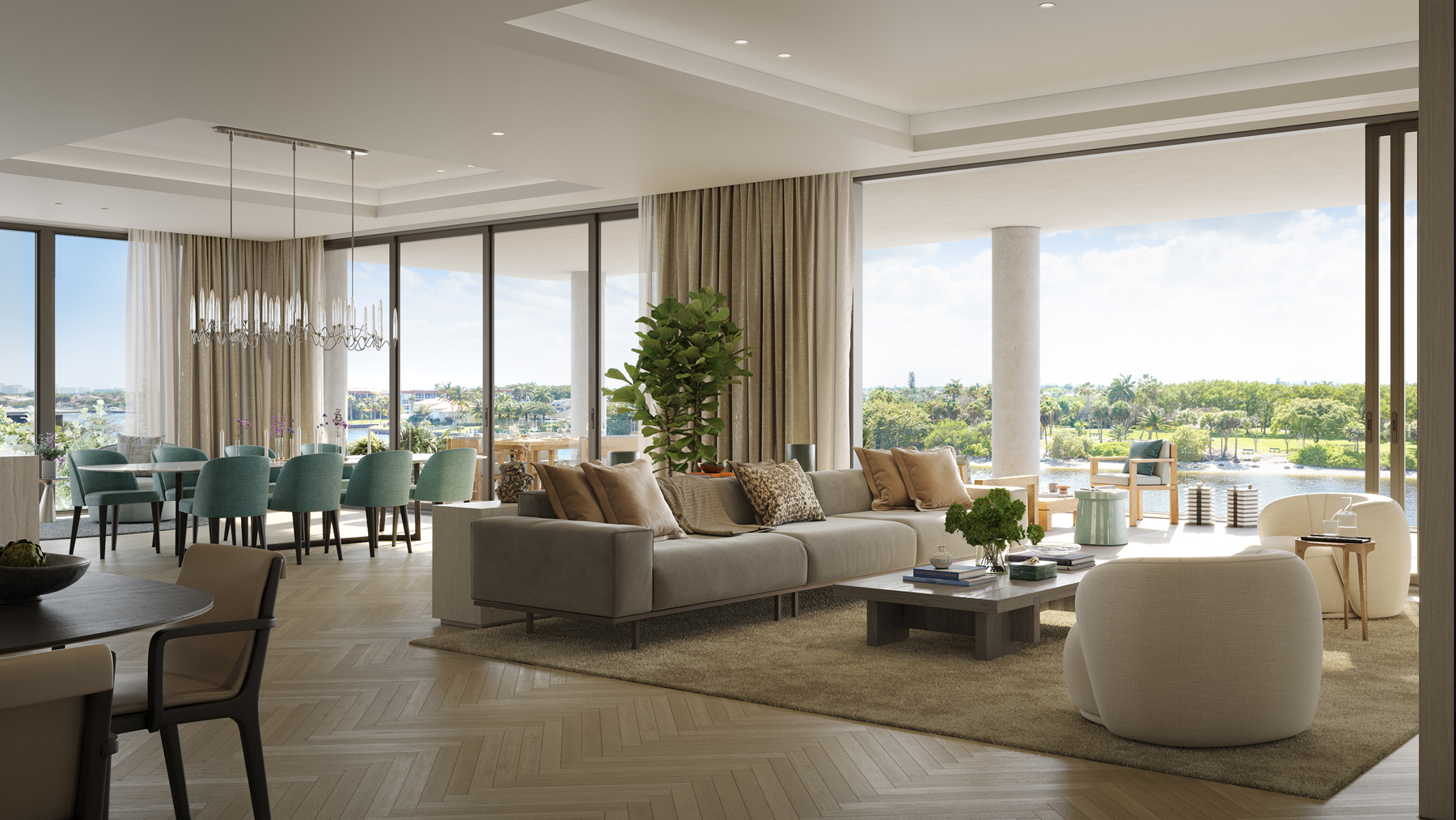 Rosewood Residences Hillsboro Beach great room with Intracoastal views