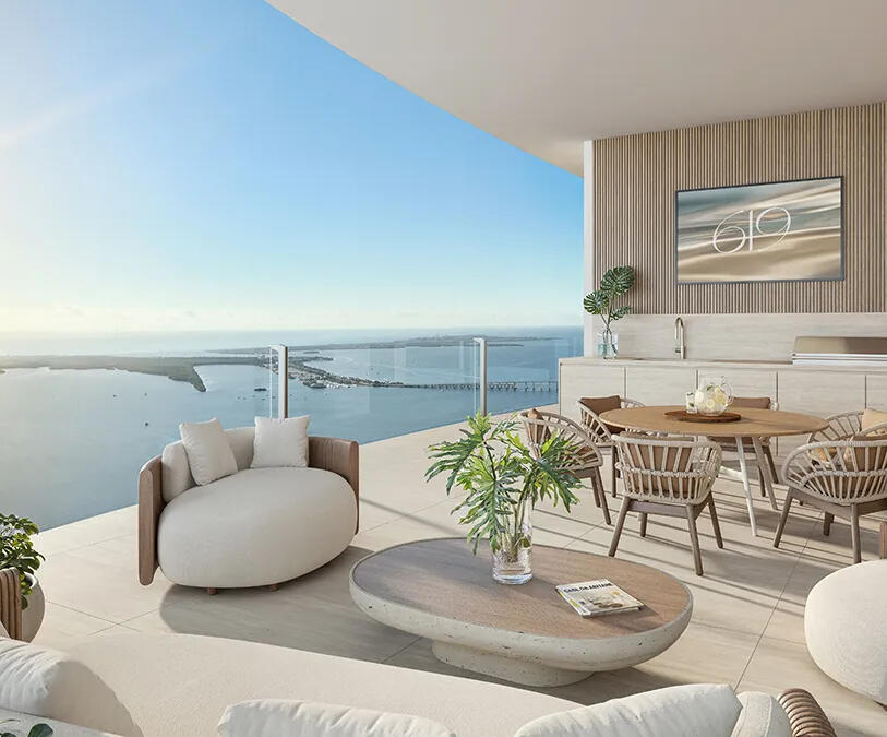 619 Brickell — private bayfront terrace rendering with Biscayne Bay views