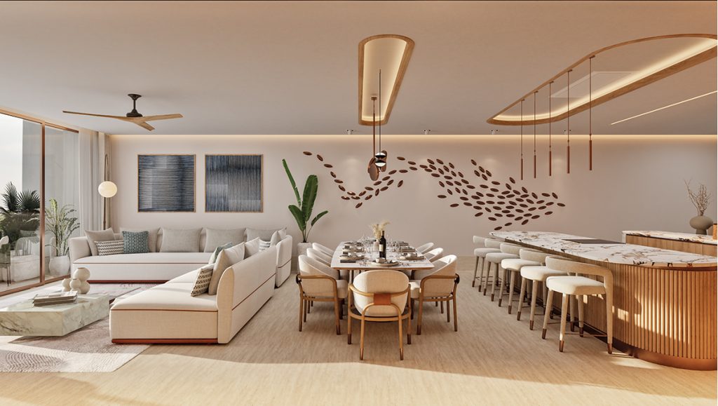 MOVA Residences salon and kitchen view