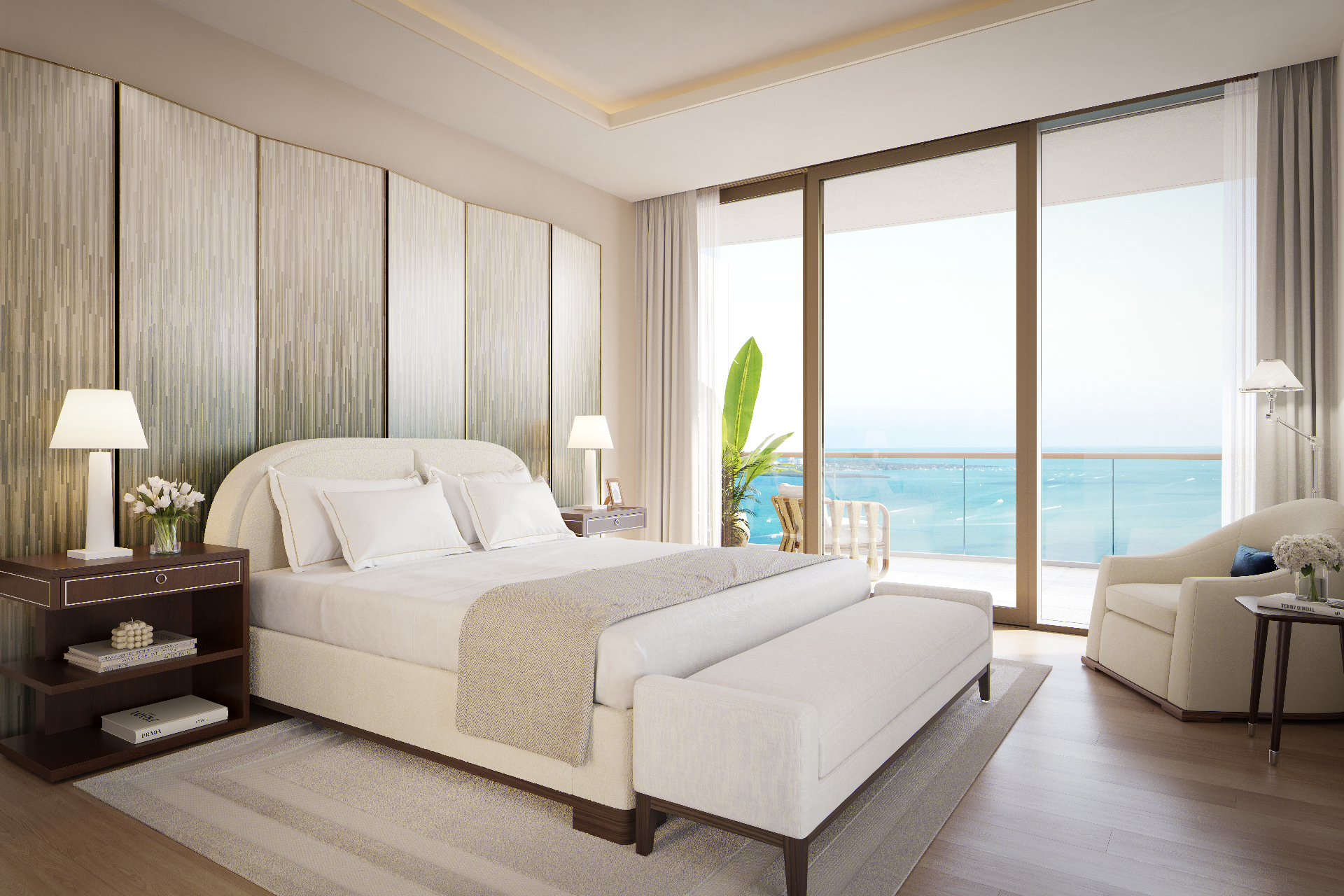 Cipriani Residences Miami master bedroom with Biscayne Bay views