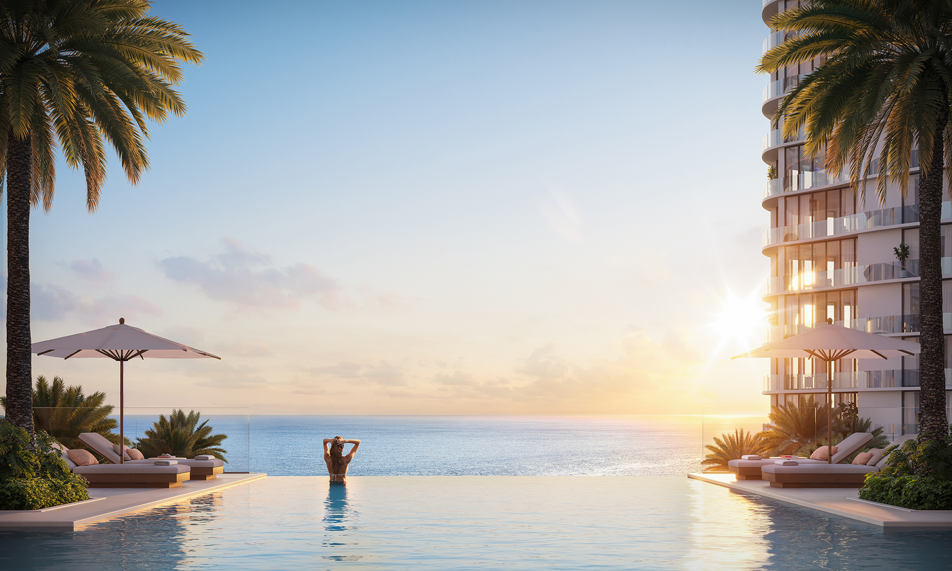 Oceanfront infinity pool at sunset, Fort Lauderdale branded residences