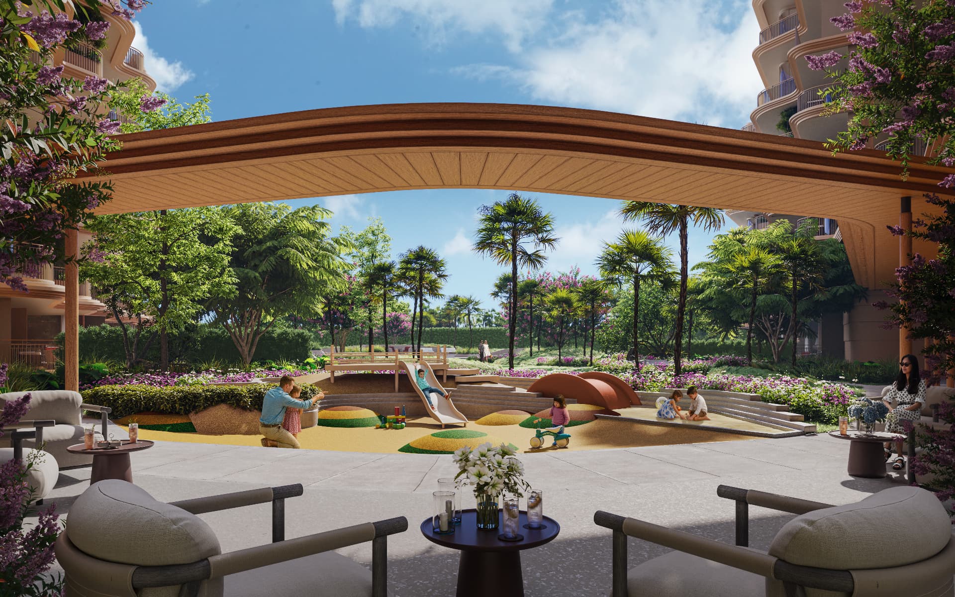 Shaded family courtyard and play garden at a Phuket branded residence