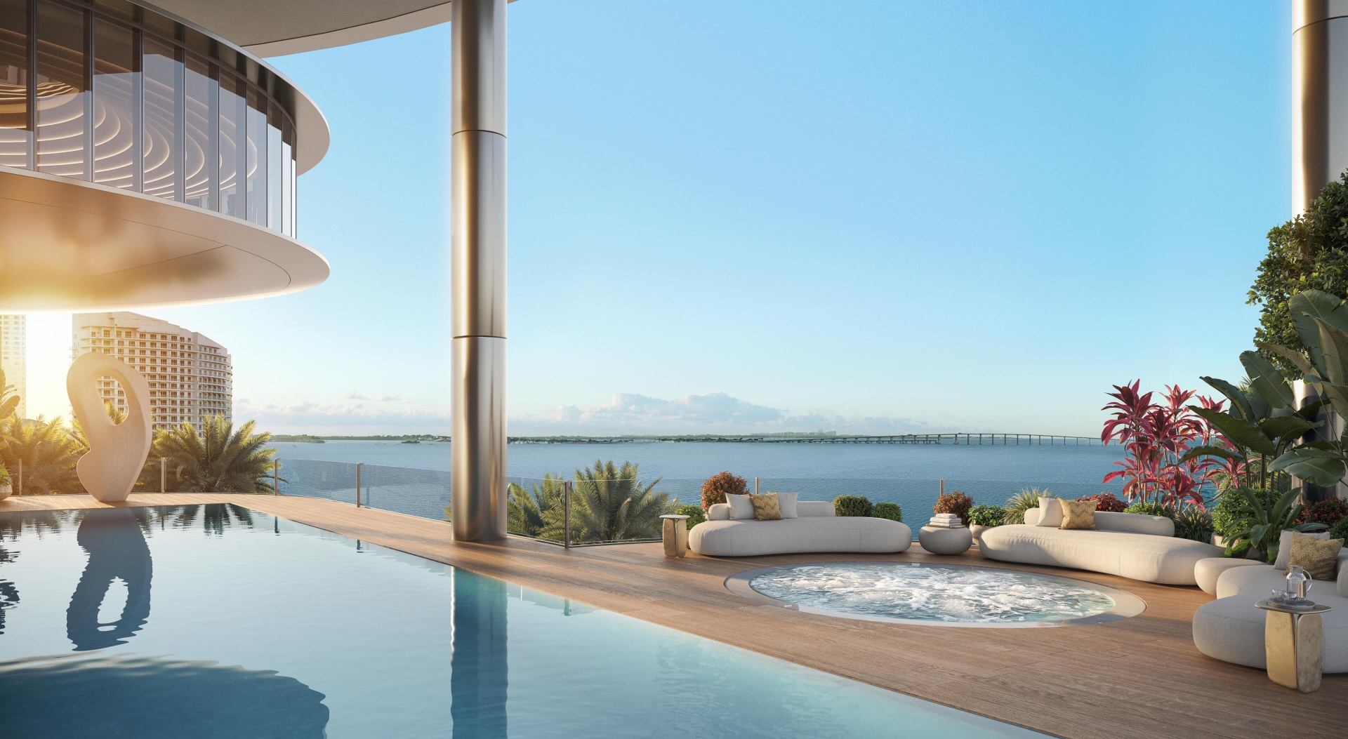 619 Brickell residents-only pool deck overlooking Biscayne Bay