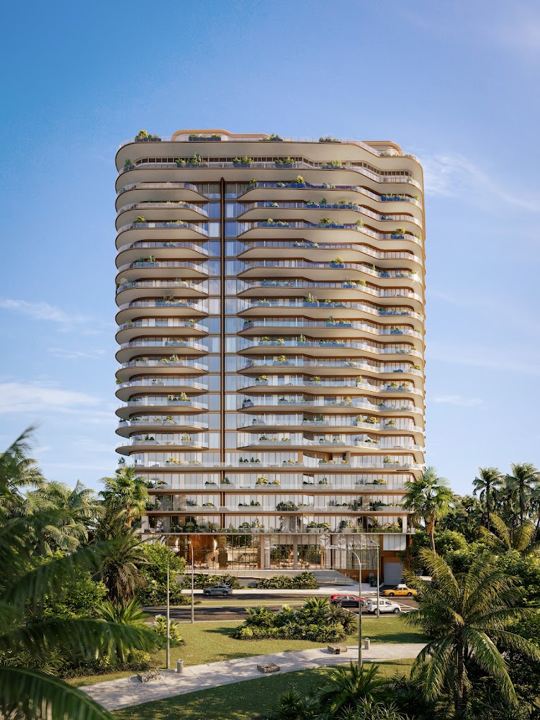 Four Seasons Private Residences Coconut Grove tower exterior with curved balconies