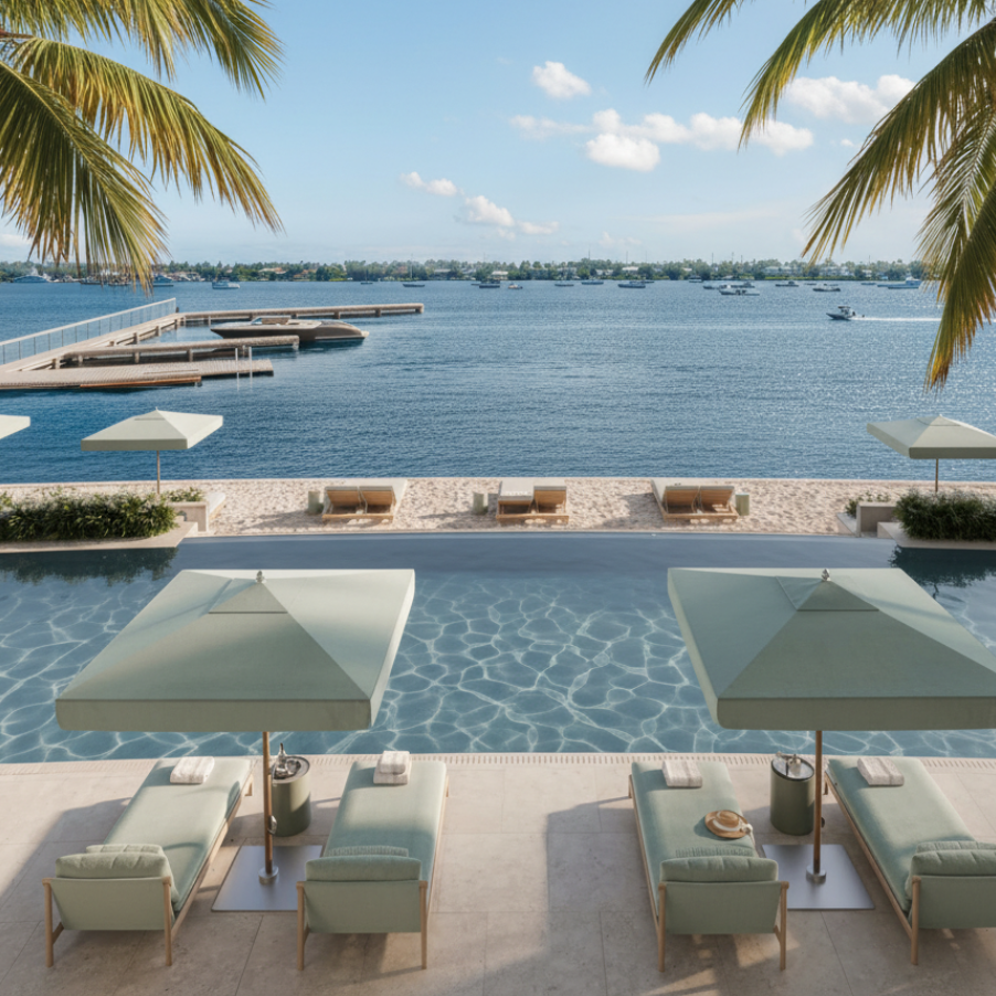 The Residences at Mandarin Oriental, West Palm Beach private waterfront pool and cabanas