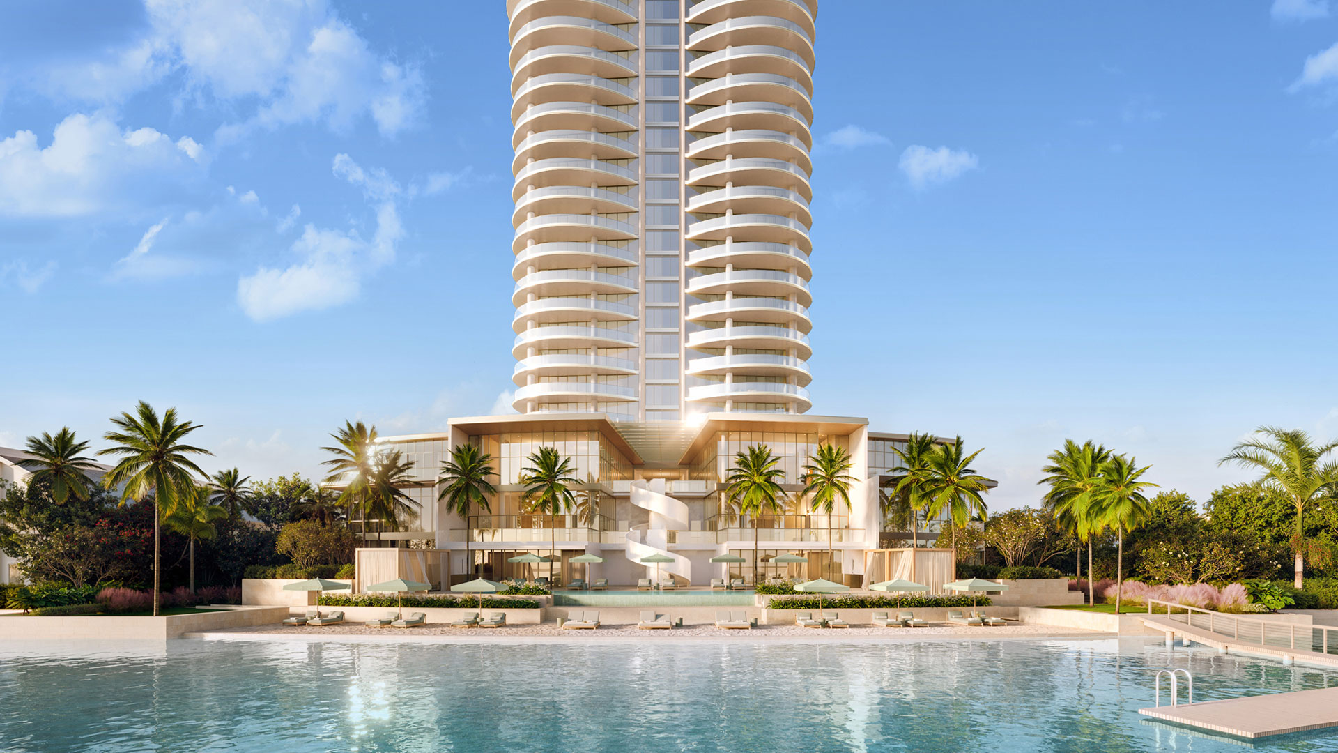 The Residences at Mandarin Oriental, West Palm Beach tower above the waterfront pool