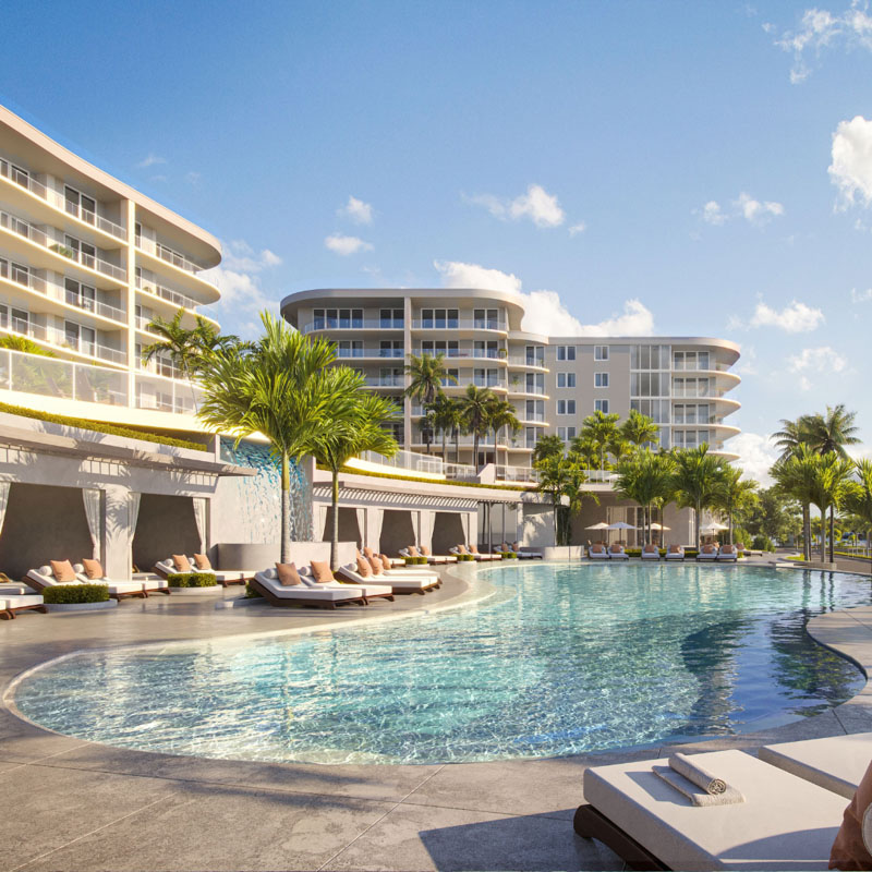 The Ritz-Carlton Residences, Palm Beach Gardens pool deck with cabanas