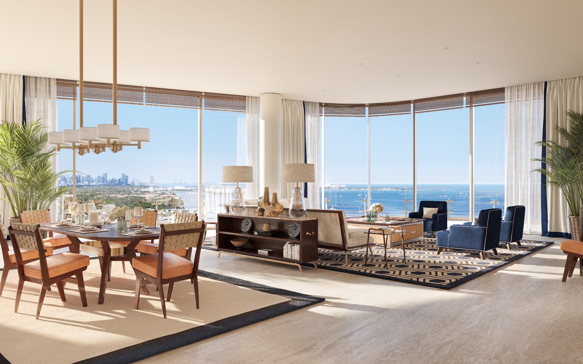 Living and dining area at Four Seasons Private Residences Coconut Grove