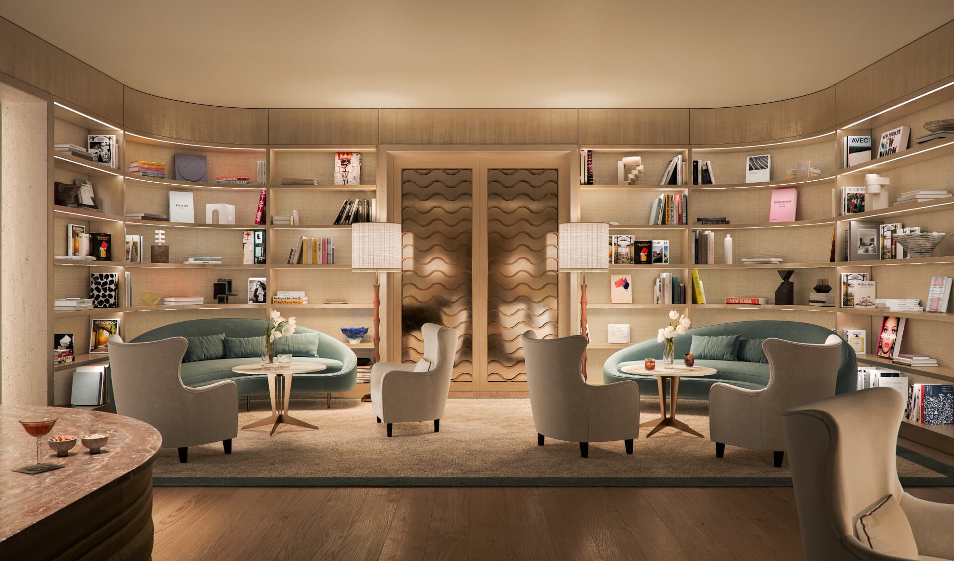Residents lounge and library at Four Seasons Private Residences Coconut Grove